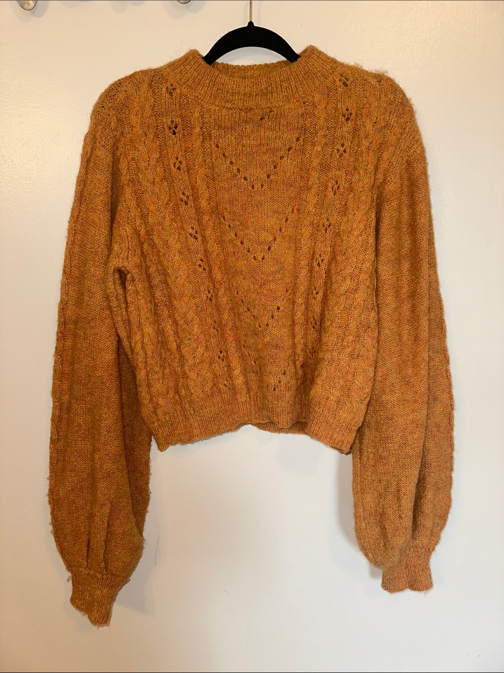 Stella Pardo Paris Cable Knit Balloon Sleeve Alpaca Blend Sweater